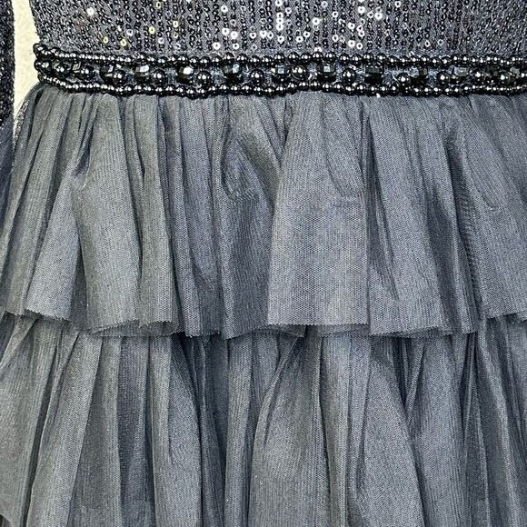 Mac Duggal Black Long Sleeve Ruffle Tiered Sequin Midi Cocktail Dress| 10 - Picture 10 of 10